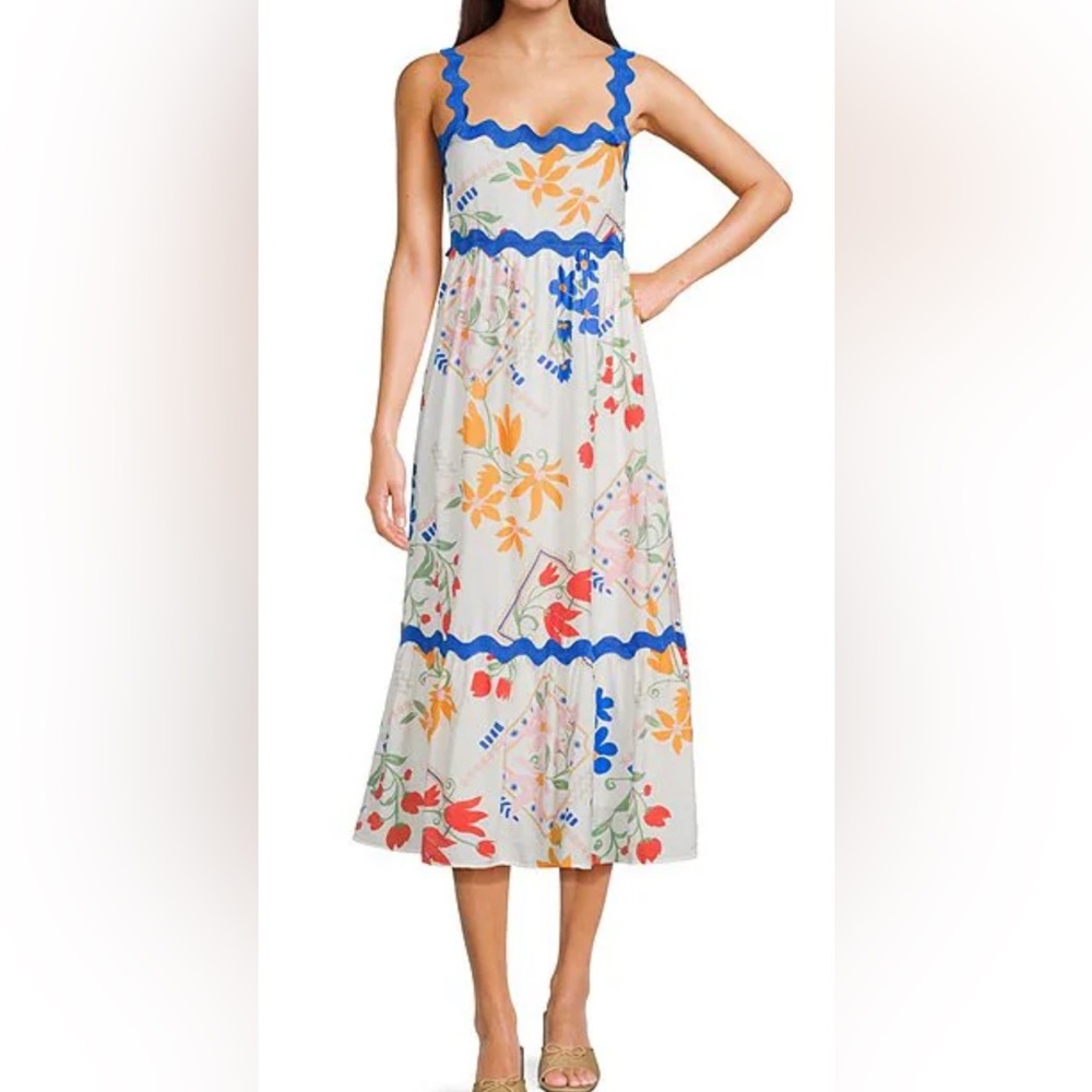 935. NWT Blu pepper. Floral Print Ricrac Trim Midi Dress